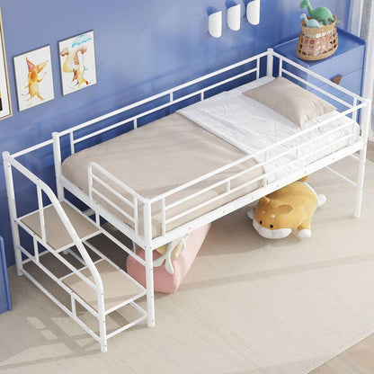 Mid Loft Bed with Storage stairs, Twin, White