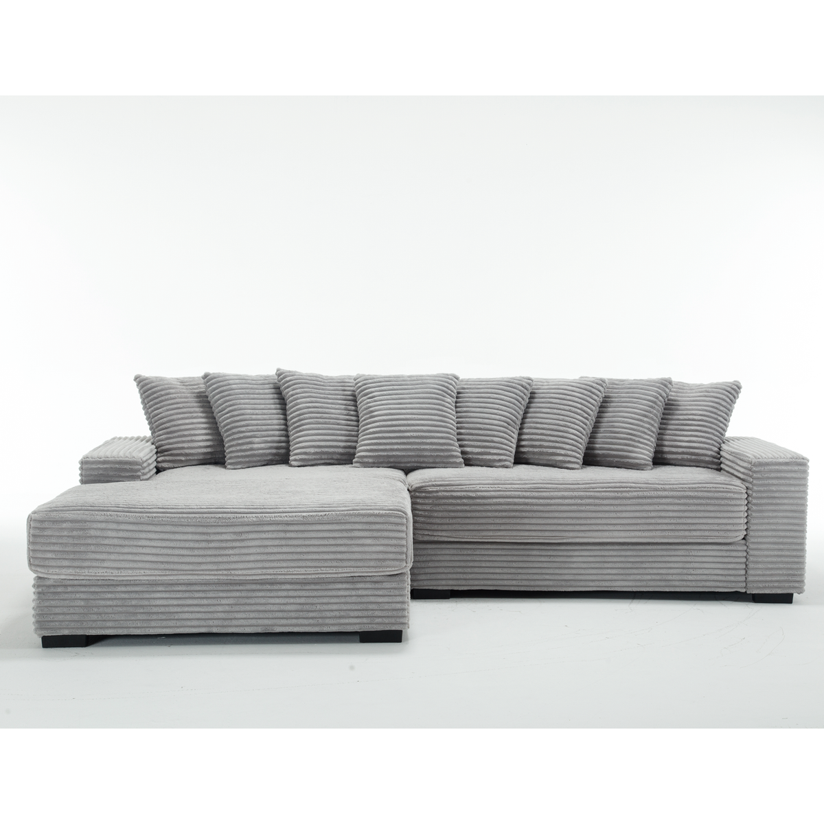 Oversized Two-Piece Couches, L Shaped Sofa, Corduroy, Left Chaise Daybed,with Armrests,Eight Throw Pillows,Corner Sofa,Easy To Assemble, Gray