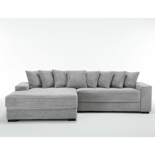 Oversized Two-Piece Couches, L Shaped Sofa, Corduroy, Left Chaise Daybed,with Armrests,Eight Throw Pillows,Corner Sofa,Easy To Assemble, Gray