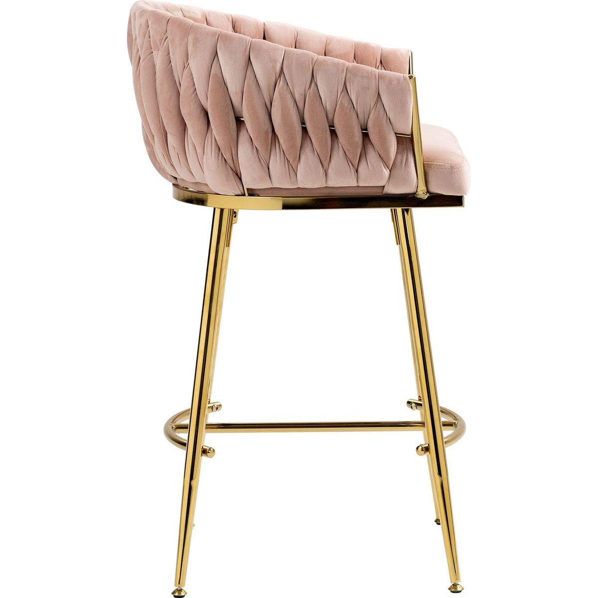26" Counter height bar stools Set of 2 kitchen island counter bar stool with hand- wave back,golden chromed base and footrest(PINK)