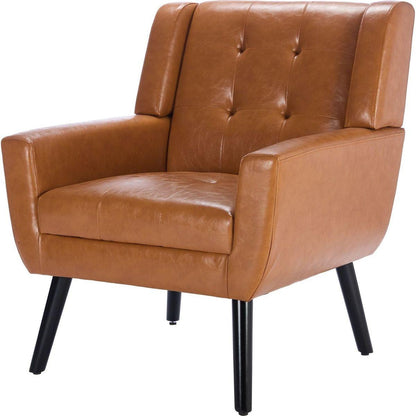 Modern Soft Leather Material Ergonomics Accent Chair Living Room Chair Bedroom Chair Home Chair With Black Legs For Indoor Home-Light Brown PU