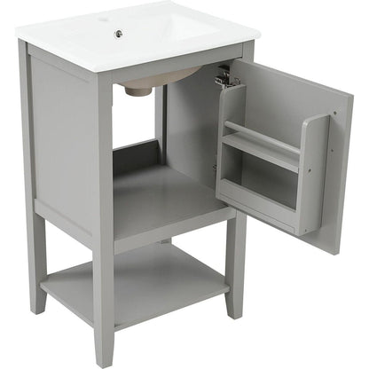 20" Bathroom Vanity with Sink, Bathroom Cabinet with Soft Closing Door, Storage Rack and Open Shelf, Grey