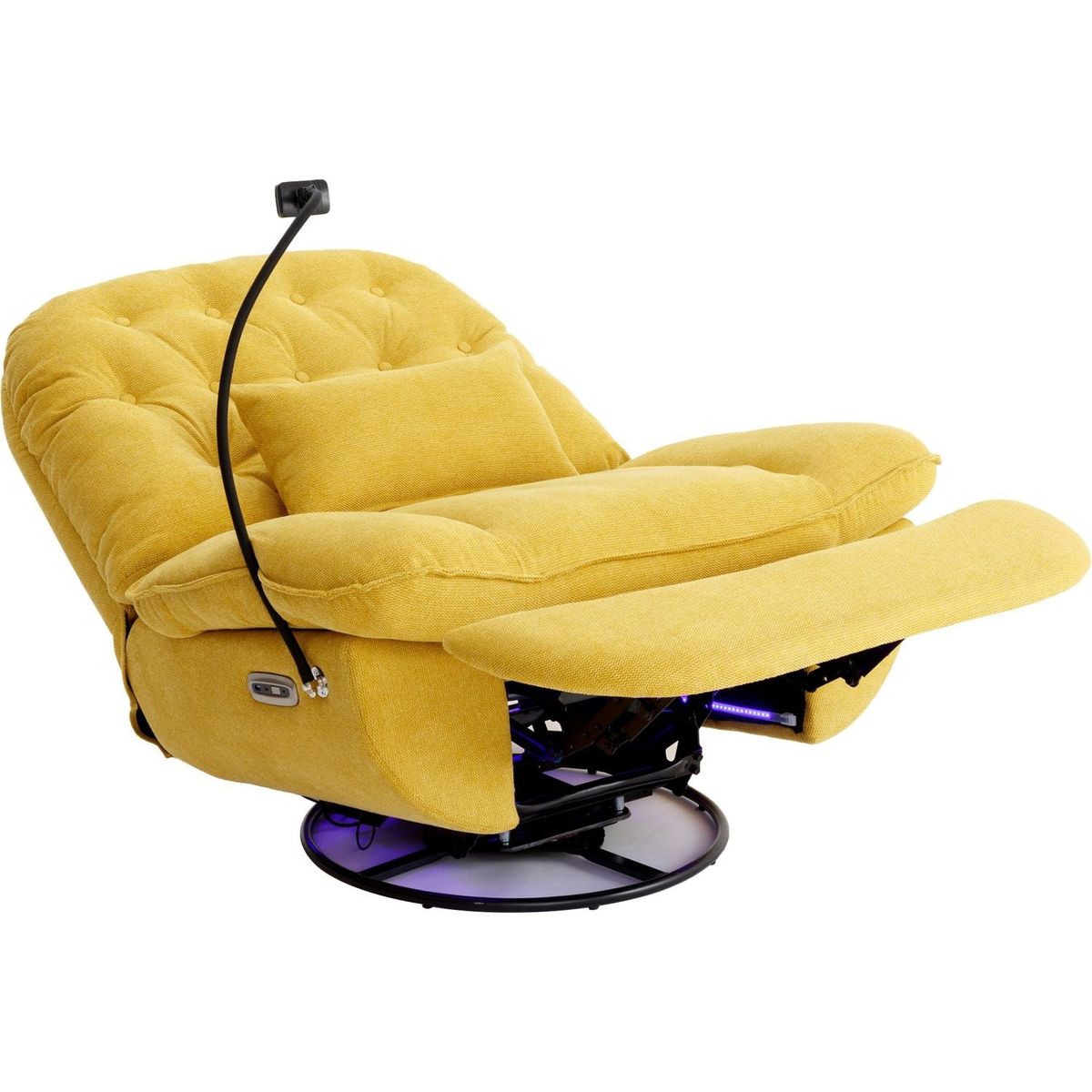 270 Degree Swivel Power Recliner with Voice Control, Bluetooth Music Player,USB Ports, Atmosphere Lamp, Hidden Arm Storage and Mobile Phone Holder for Living Room, Bedroom, Apartment, Yellow