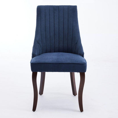 Rayon Cloth Flocking Linen Dining Chairs Channel Kitchen Dinner Chair Comfy Fabric Upholstered Accent Chair for Dining Room with Curved Solid Wood Legs,Set of 2 (Blue) - Streamdale Furniture