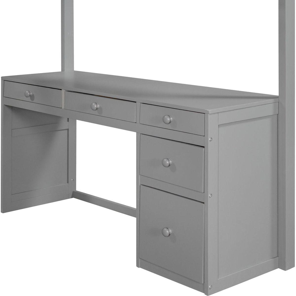 Full Size Loft Bed with Ladder, Shelves, and Desk, Gray