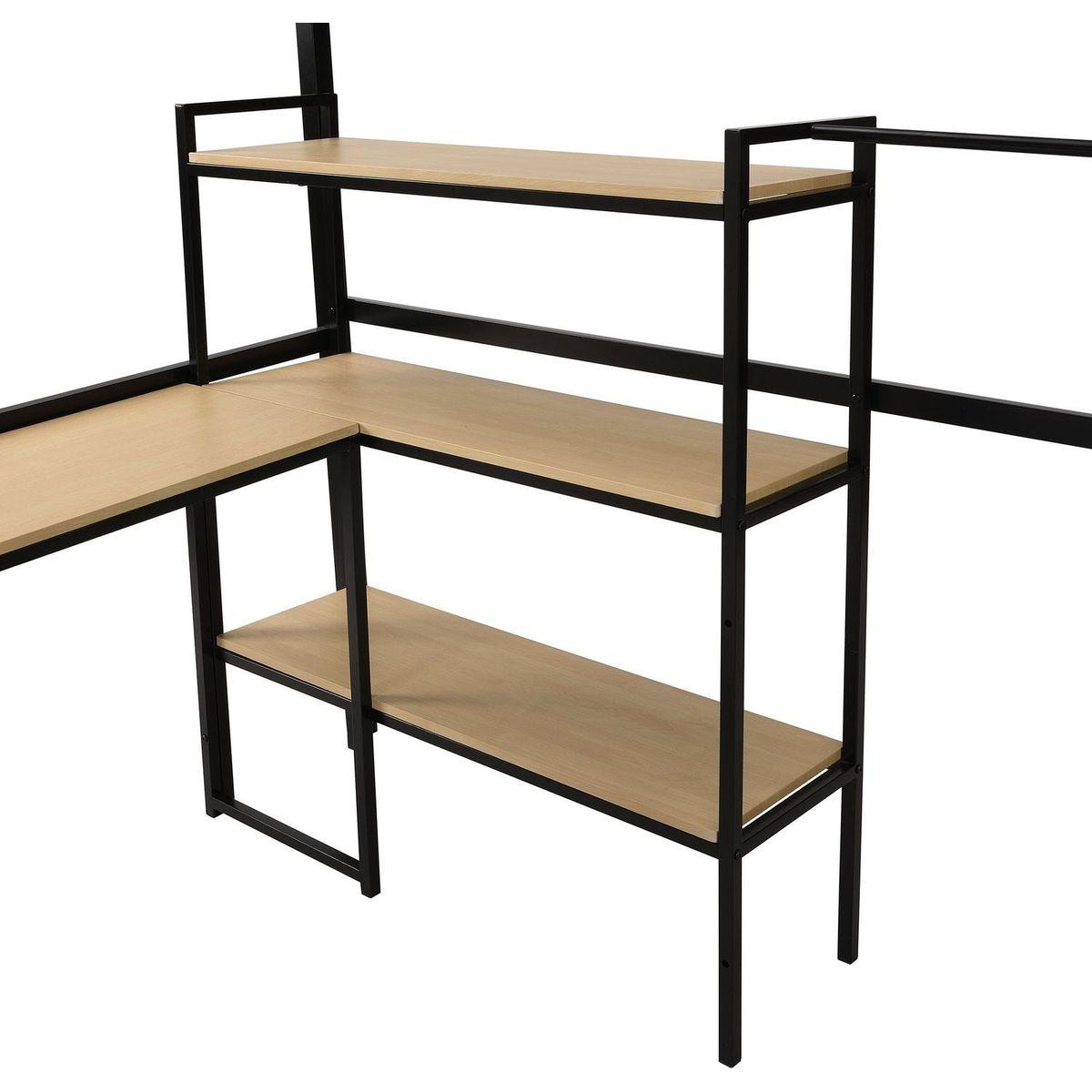 Full Size Metal Loft bed with Staircase, Built-in Desk and Shelves, Black