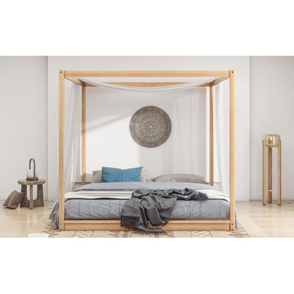 King Size Canopy Platform Bed with Support Legs, Natural