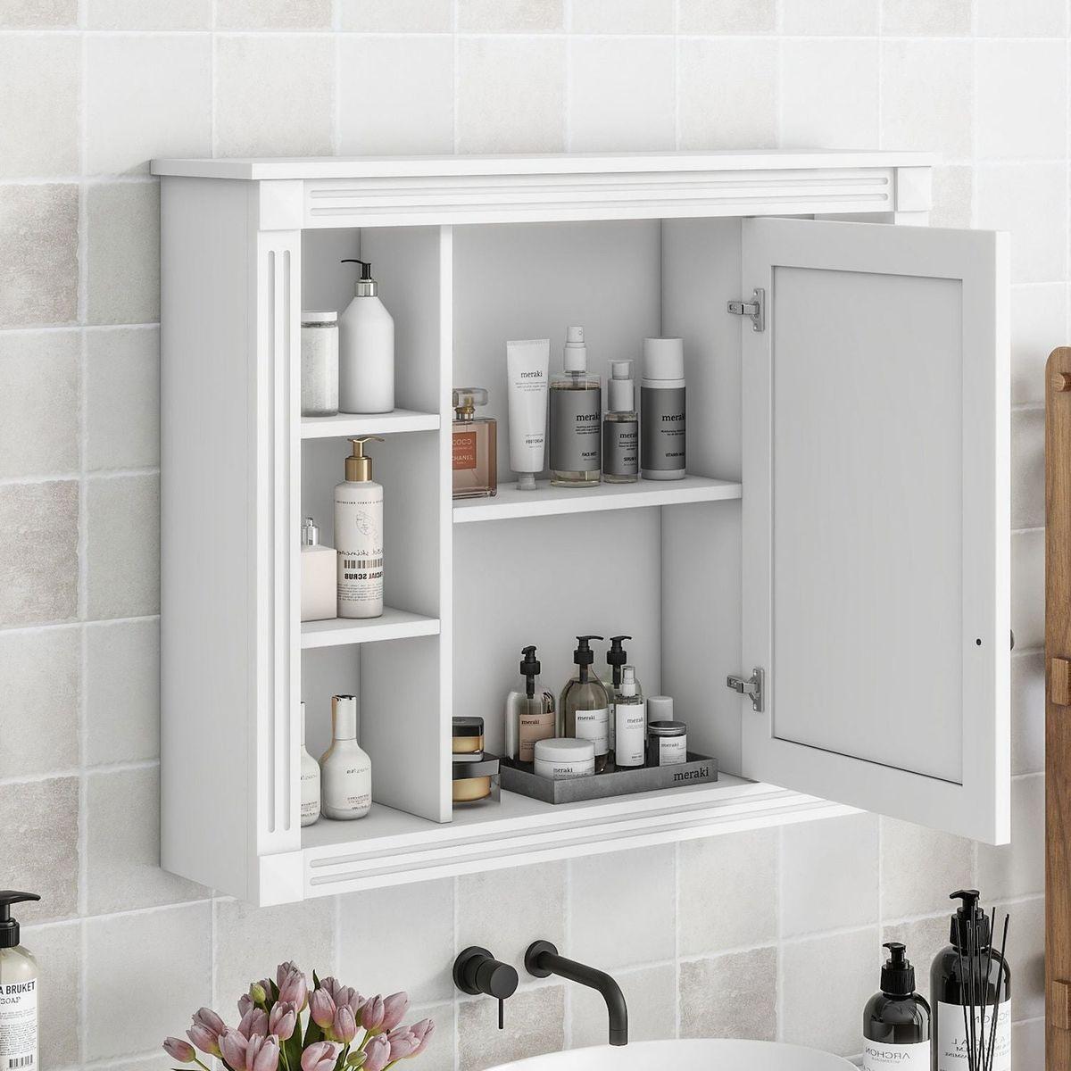 35" x 28" Wall Mounted Bathroom Storage Cabinet, Medicine Cabinet, Modern Bathroom Wall Cabinet with Mirror, Mirror Cabinet with 6 Open Shelves (Not Include Bathroom Vanity)