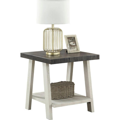 Athens Contemporary Two-Tone Wood Shelf End Table in Weathered Charcoal and Beige