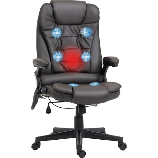 High Back Vibration Massage Office Chair with 6 Vibration Points, Heated Reclining PU Leather Computer Chair with Armrest and Remote, Dark Brown