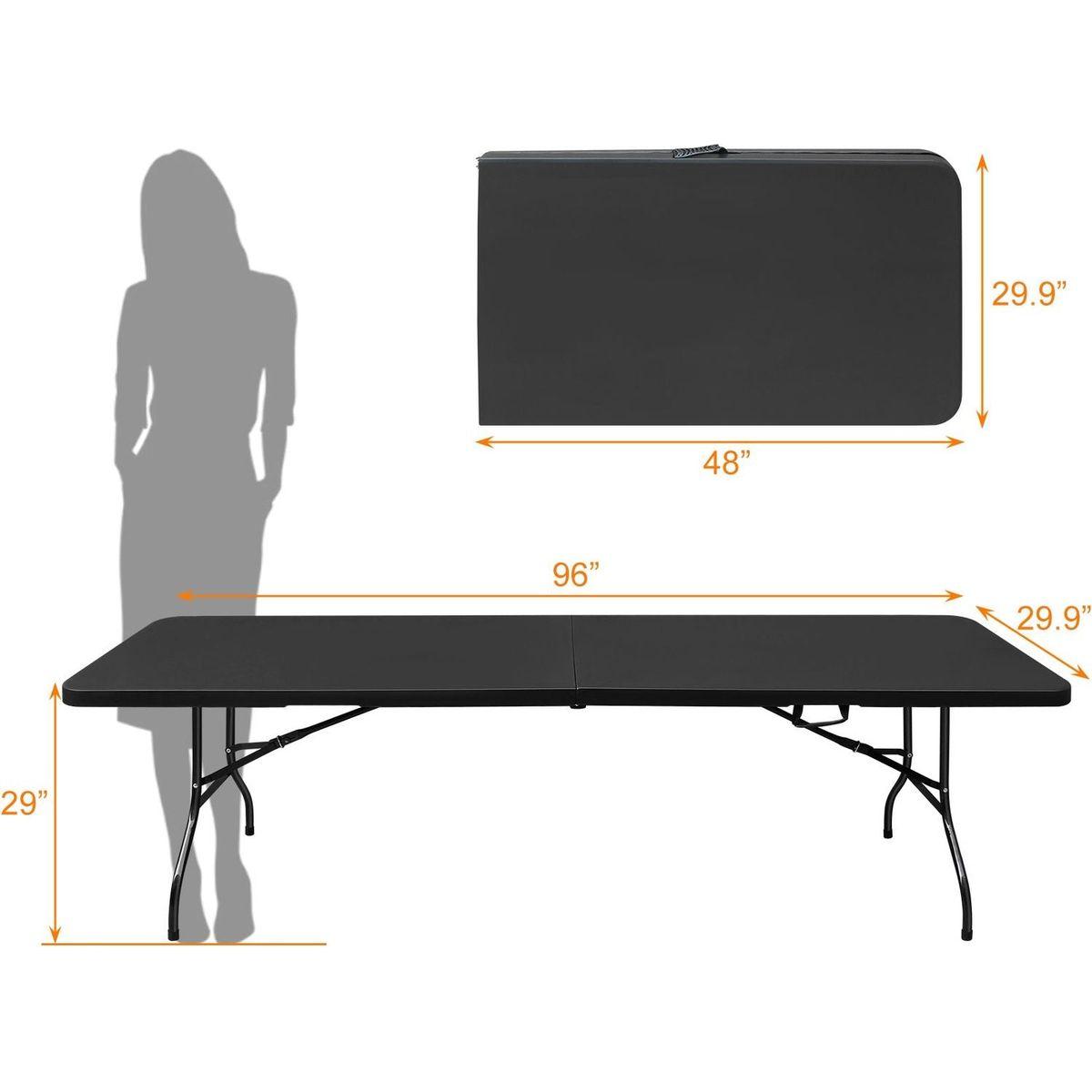 8ft Folding Table, Portable Plastic Table for Camping, Picnics, Parties, High Load Bearing Foldable Table Black