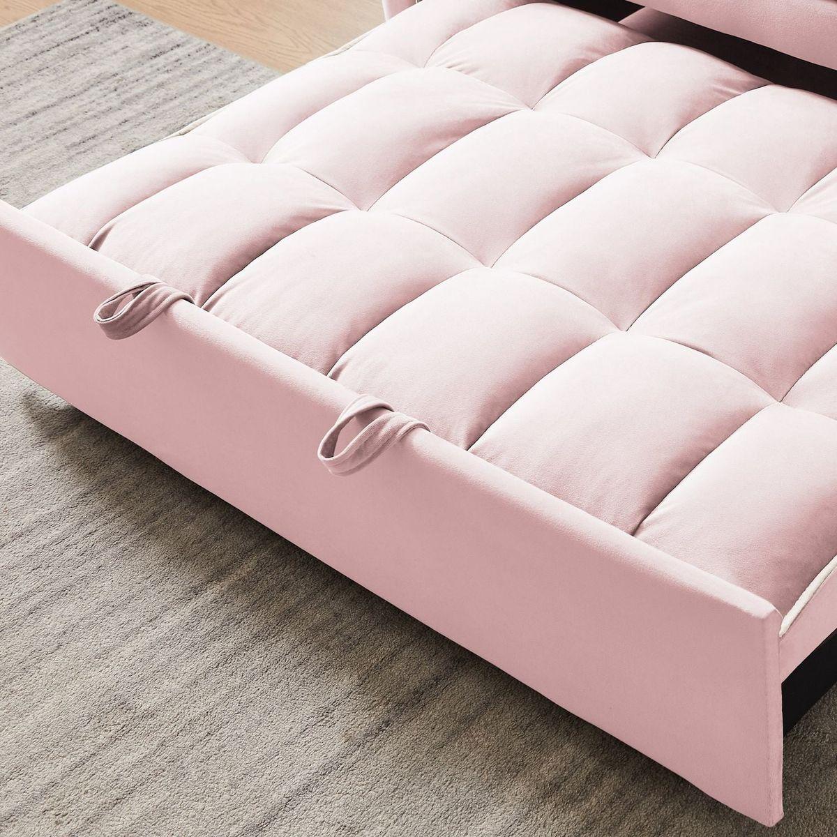 1 versatile foldable sofa bed in 3 lengths, modern sofa sofa sofa velvet pull-out bed, adjustable back and with USB port and ashtray and swivel phone stand (pink)