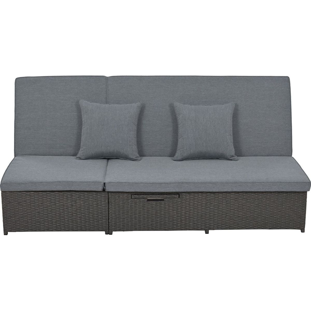 Outdoor Double Sunbed, Wicker Rattan Patio Reclining Chairs with Adjustable Backrest and Seat, Conversational Set for 2 Person, Gray