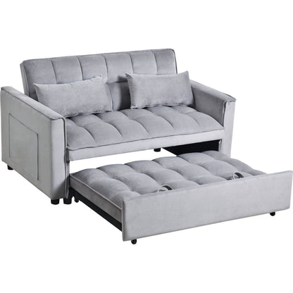 3 in 1 Convertible Sleeper Sofa Bed, Modern Pull Out Couch Bed, Adjustable Backrest, Velvet Loveseat Futon Sofa with Pillows & Pockets for Living Room Apartment, Grey