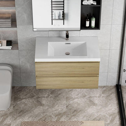 36" Floating Bathroom Vanity with Sink, Modern Wall-Mounted Bathroom Storage Vanity Cabinet with Resin Top Basin and Soft Close Drawers, Natural Oak