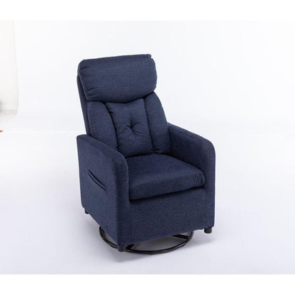 Linen Fabric Swivel Rocking Chair Gilder Chair With Pocket,Navy Blue