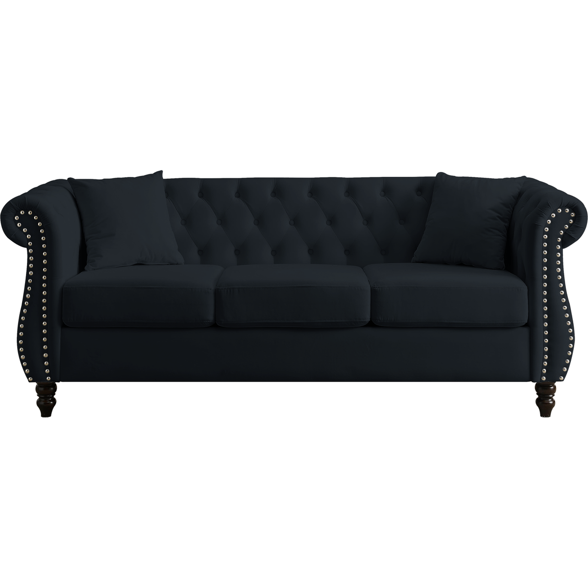 80" Chesterfield Sofa Black Velvet for Living Room, 3 Seater Sofa Tufted Couch with Rolled Arms and Nailhead for Living Room, Bedroom, Office, Apartment, 3S+2S