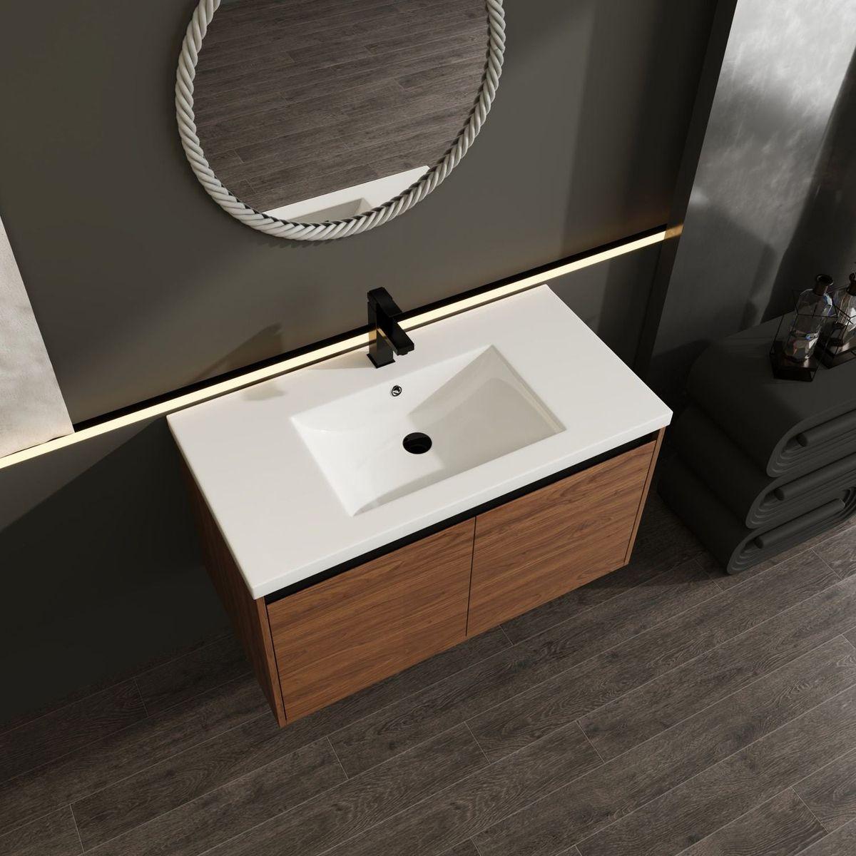 LEVISTAR Brown 36 Inch Bathroom Vanity with resin Countertop Sink, 2 Doors Bathroom Cabinet Set