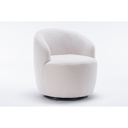 Teddy Fabric Swivel Accent Armchair Barrel Chair With Black Powder Coating Metal Ring,Ivory White