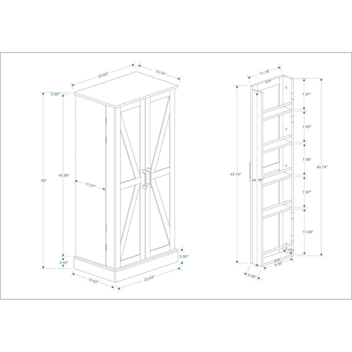 50" LED Kitchen Pantry Cabinet,Freestanding Buffet Cupboards Sideboard with 2 Doors with Racks and Shelves for Kitchen, Living Room and Dining Room-White