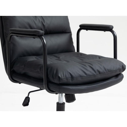 Office Chair,Mid Back Home Office Desk Task Chair with Wheels and Arms Ergonomic PU Leather Computer Rolling Swivel Chair with Padded Armrest,The back of the chair can recline 40 (Black)