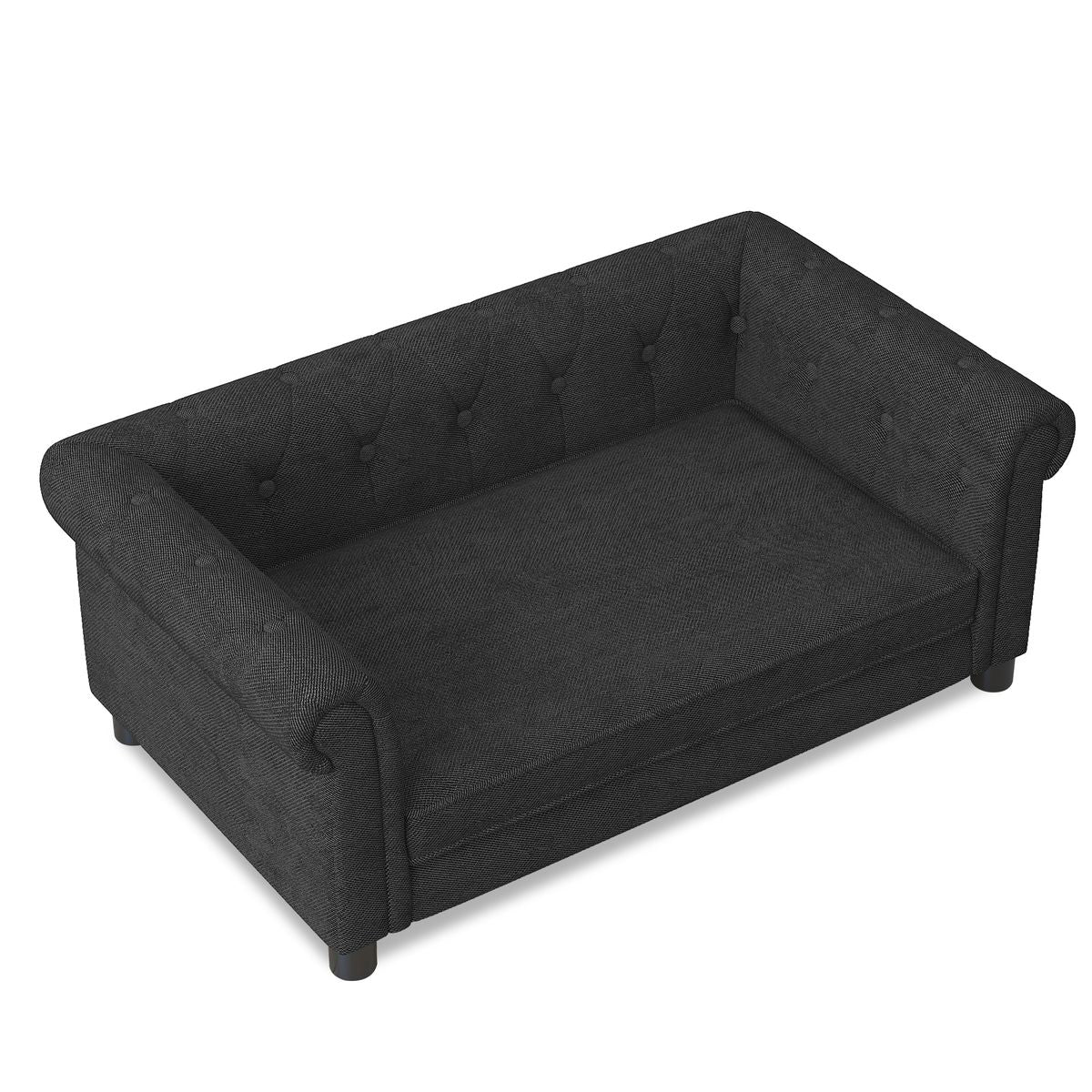 Modern Elevated Dog Sofa Bed for Small and Medium Dogs, Comfortable Black Linen Pet Bed
