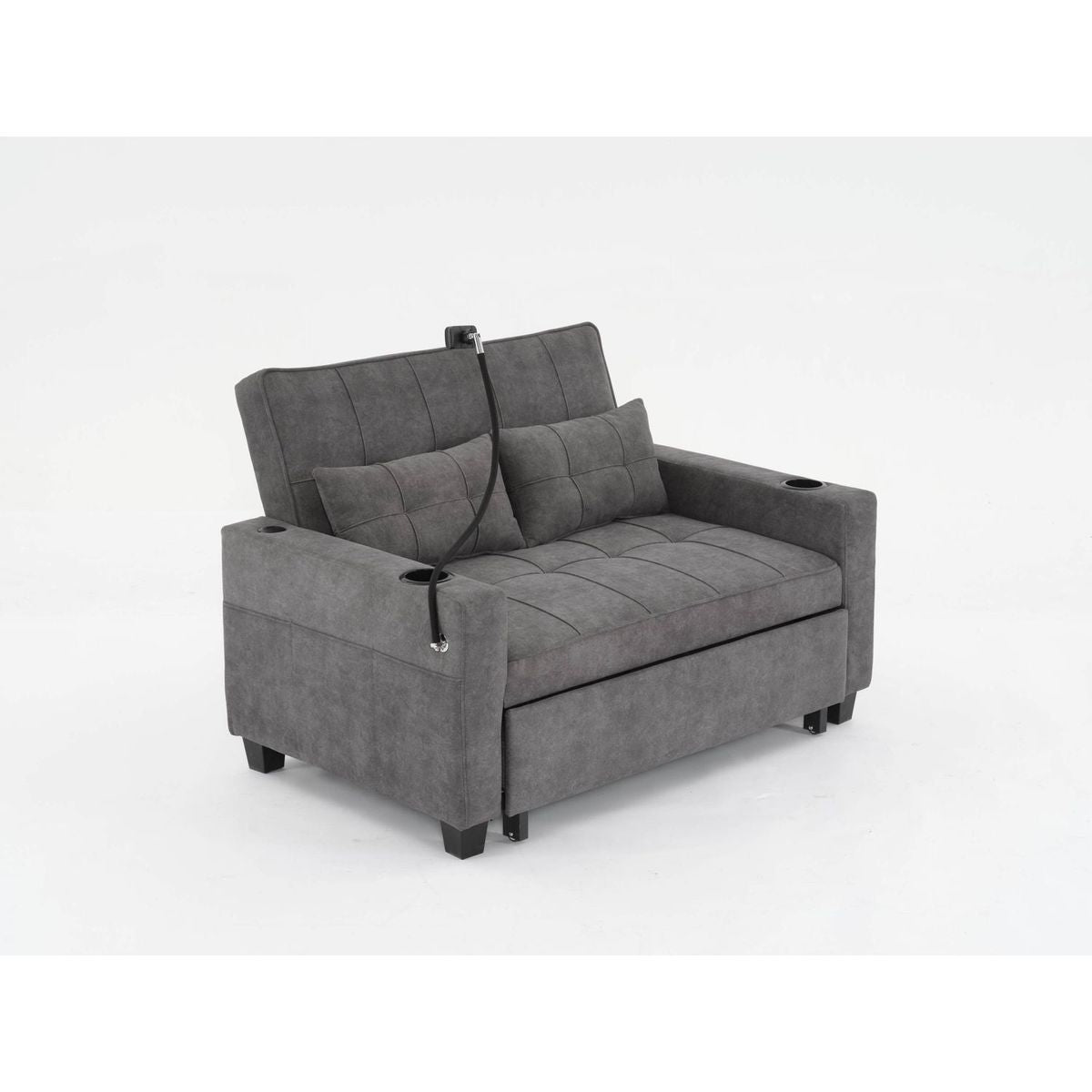 Futon Chair Bed Convertible Chair 3-in-1 Pull Out Sleeper Chair Beds with USB Ports,Wear-resistant and Anti-scratch, Armchair Bed Sleeper for Living Room (Dark Grey Tech cloth)