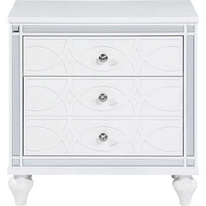 Contemporary Nightstands with mirror frame accents, Bedside Table with two drawers and one hidden drawer, End Table with Crystal Pull for Living Room,Bedroom, White