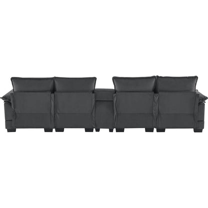 123x55" Modern U-shaped Sofa with Console,Cupholders and USB Ports,6-seat Upholstered Symmetrical Indoor Furniture,Sleeper Couch Set with Chaise for Living Room,Apartment,2 Colors