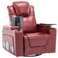 270 Degree Swivel PU Leather Power Recliner Individual Seat Home Theater Recliner with Surround Sound, Cup Holder, Removable Tray Table, Hidden Arm Storage for Living Room, Red