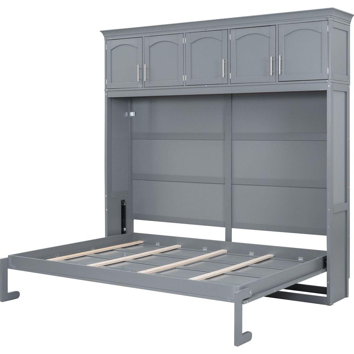 Full Size Murphy Bed Wall Bed with Top Cabinets,Gray