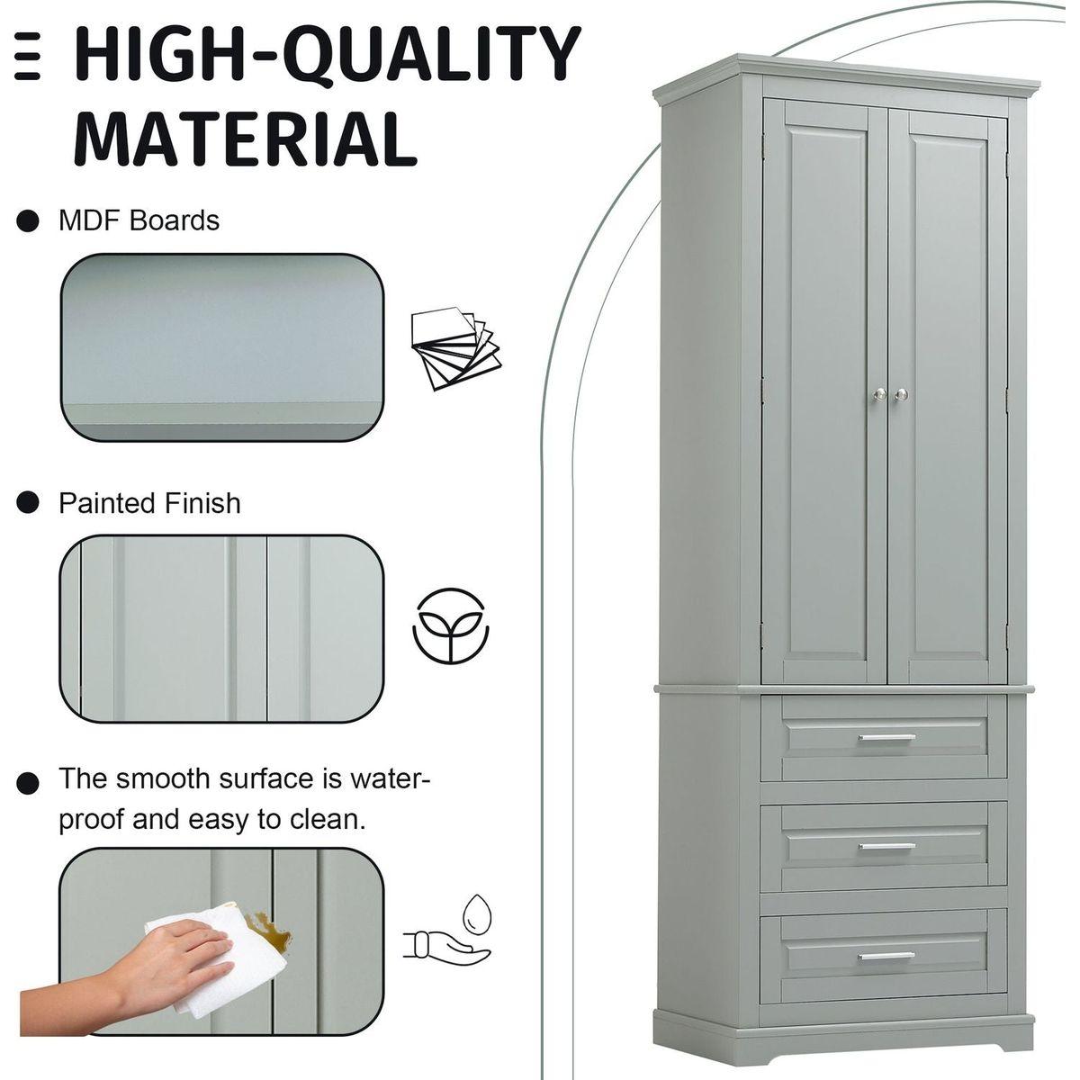 Tall Storage Cabinet with Three Drawers for Bathroom/Office, Grey