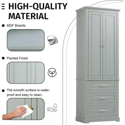 Tall Storage Cabinet with Three Drawers for Bathroom/Office, Grey
