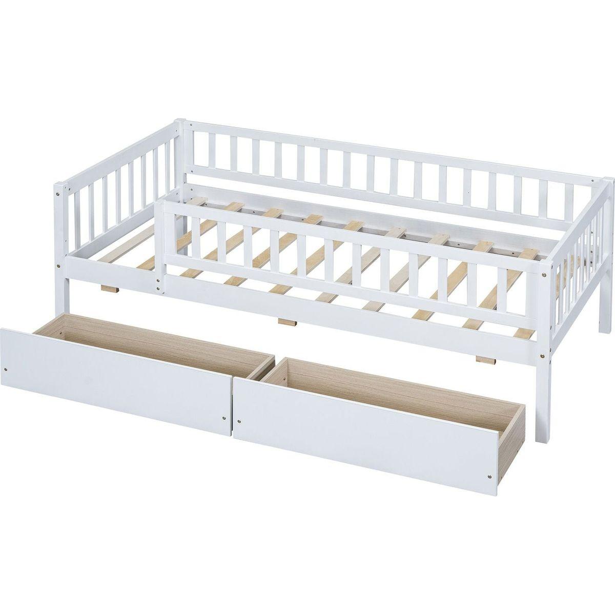 Twin Size Daybed Wood Bed with Two Drawers, White