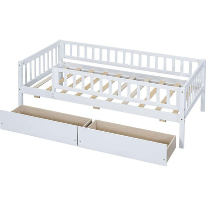 Twin Size Daybed Wood Bed with Two Drawers, White