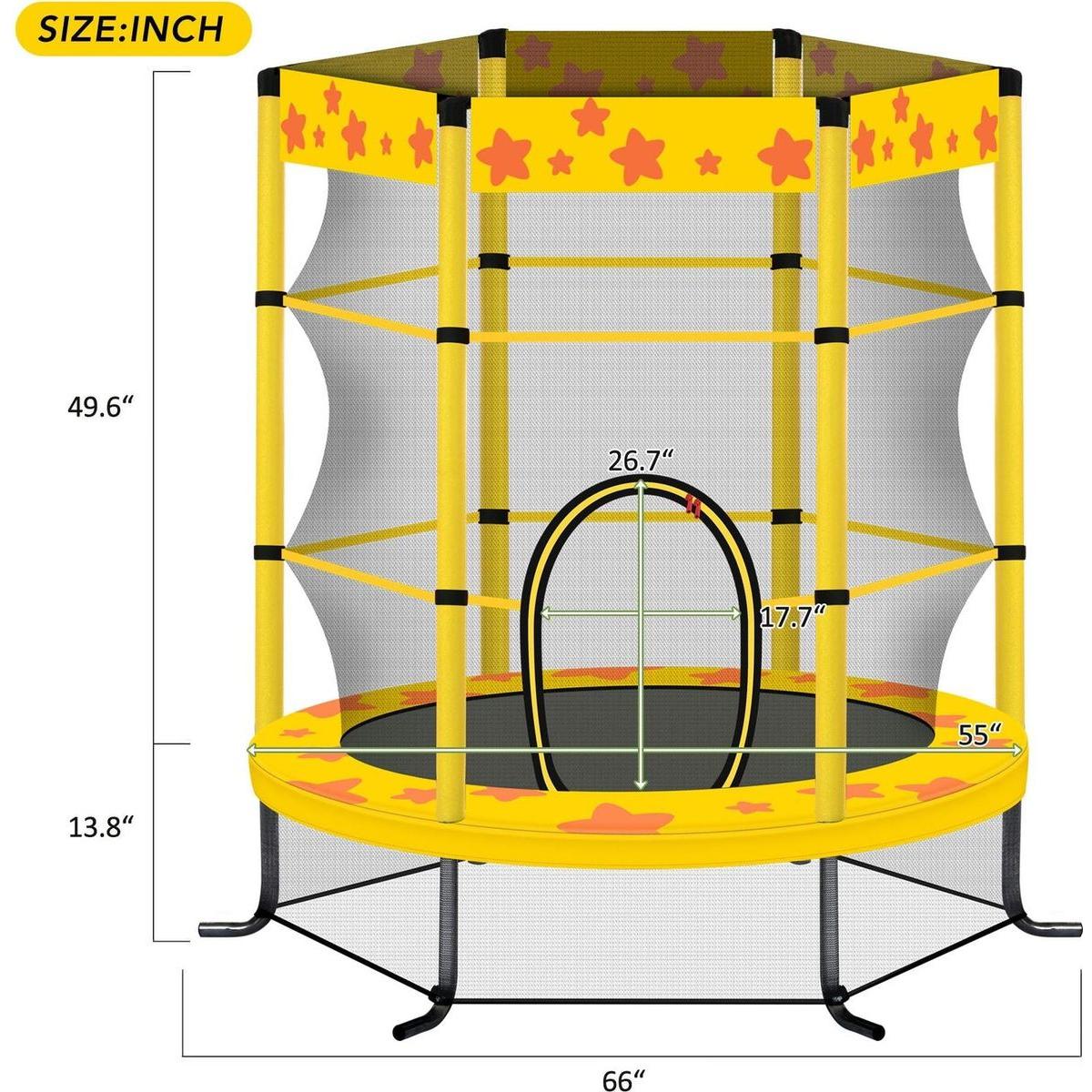 55 Inch Kids Trampoline with Safety Enclosure Net, 4.5FT Outdoor Indoor Trampoline for Kids (Yellow)