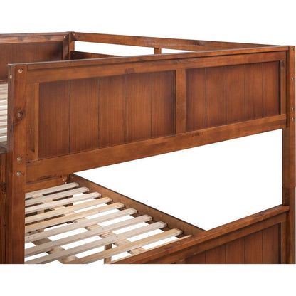 Full Over Full Bunk Bed with Twin Size Trundle, Walnut