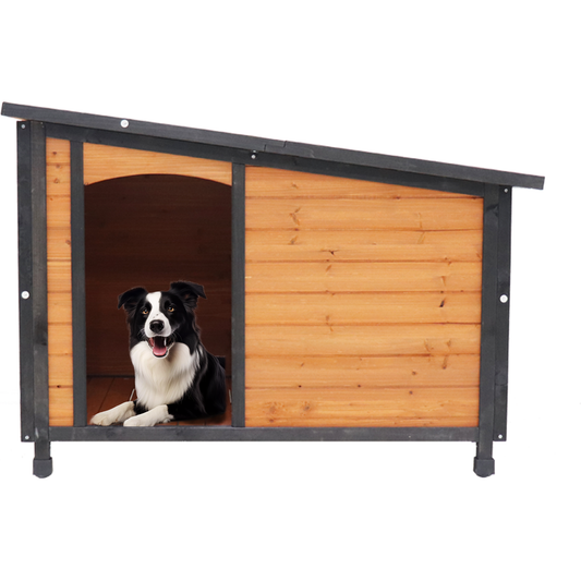46"Dog House Outdoor & Indoor Wooden Dog Kennel for Winter with Raised Feet Weatherproof for Large Dogs(Gold red and black)PVC waterproof roof(L)