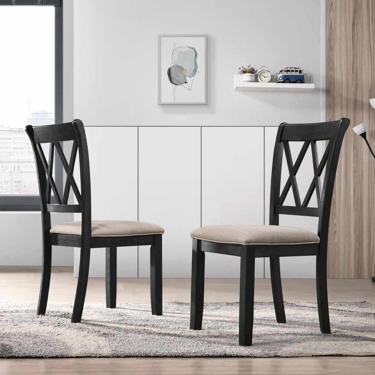 Windvale Fabric Upholstered Dining Chair in Black, Set of 2