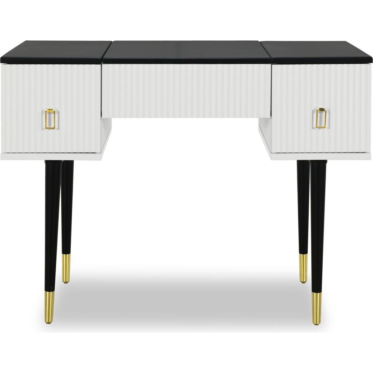 43.3" Modern Vanity Table Set with Flip-top Mirror and LED Light, Dressing Table with Customizable Storage, White and Black