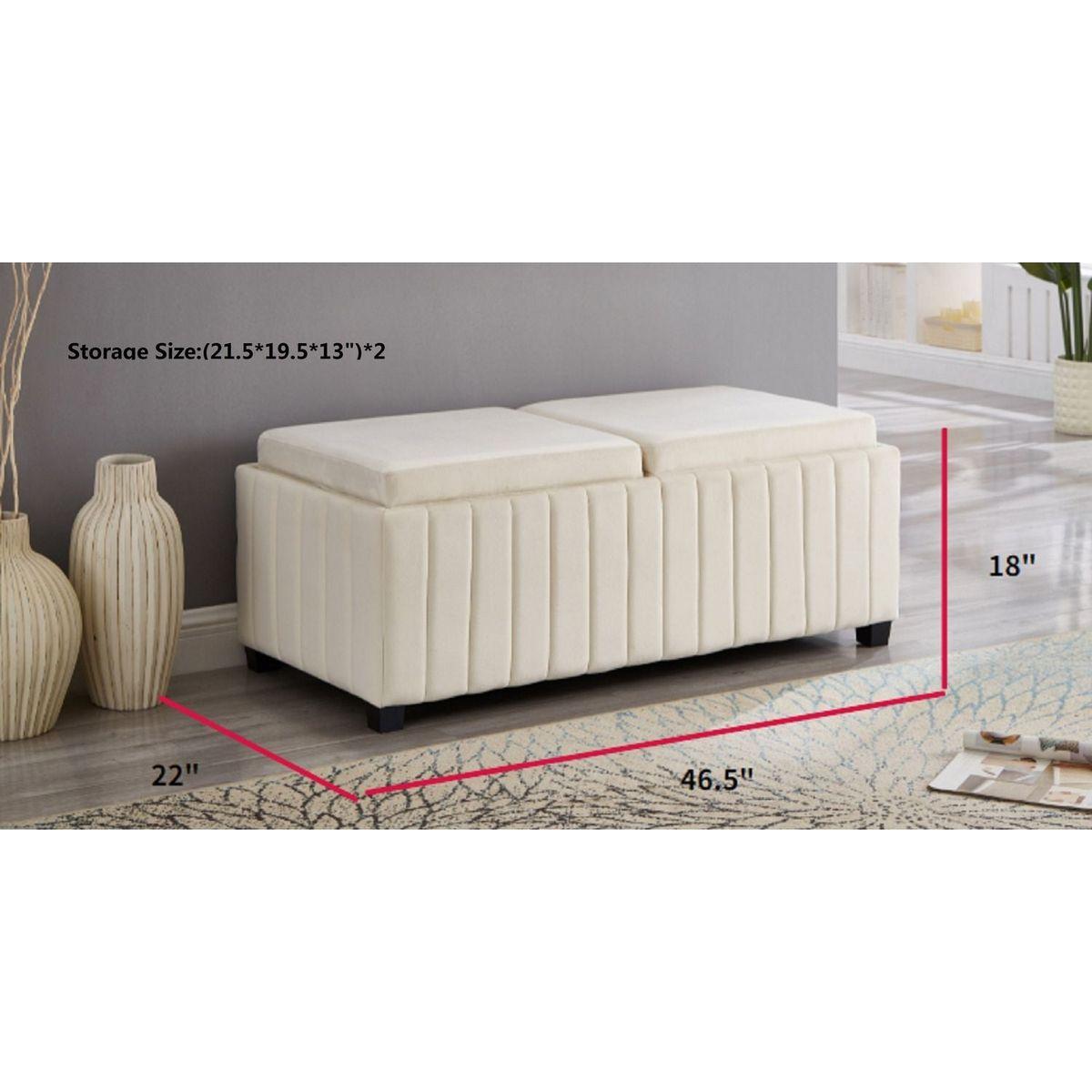 45 inch Wide Contemporary Square CubeStorage Ottoman Bench Storage Bench with coffee tray coffee table for Living Room Ottoman foot rest for Bedroom End of Bed BEIGE velvet fabric in modern SAWING