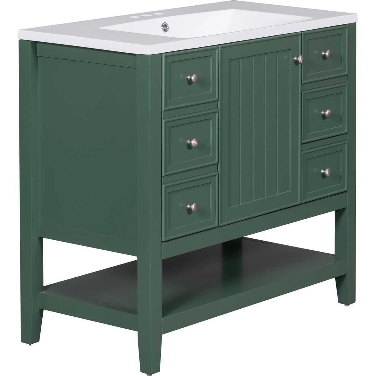 36" Bathroom Vanity with Sink Combo, One Cabinet and Three Drawers, Solid Wood and MDF Board, Green