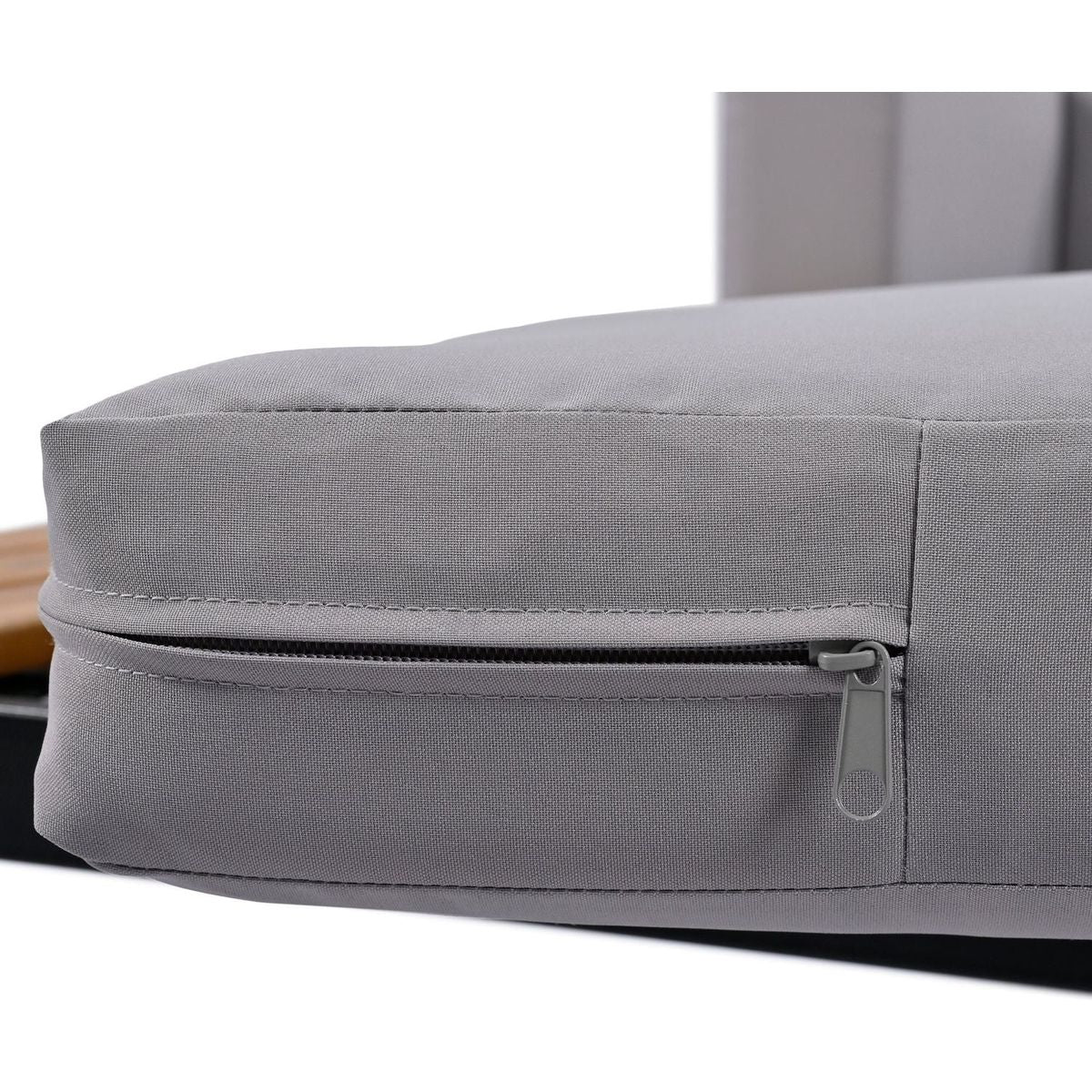 Modern Outdoor Daybed Patio Metal Daybed with Wood Topped Side Spaces for Drinks, 2 in 1 Padded Chaise Lounges for Poolside, Balcony, Deck, Gray