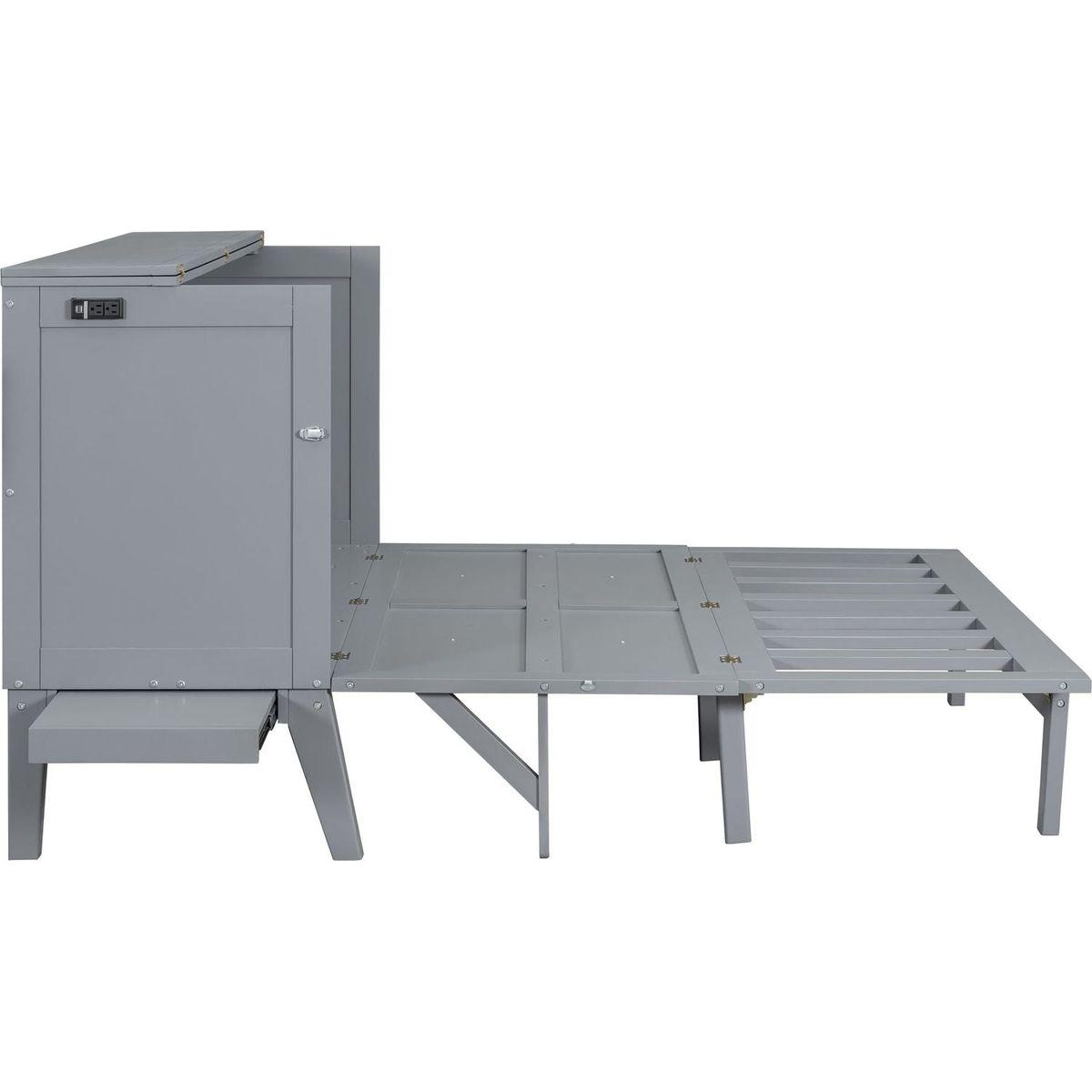 Queen Size Murphy Bed with USB Port and removable Shelves on Each Side,Gray