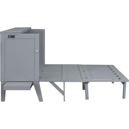 Queen Size Murphy Bed with USB Port and removable Shelves on Each Side,Gray