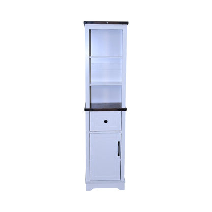 Narrow cabinet,Bathroom Storage Cabinet, Farmhouse Storage Cabinet with Adjustable Shelves & Storage Drawer, Tall Linen Tower for Bathroom, Living Room, White with black walnut color (top)