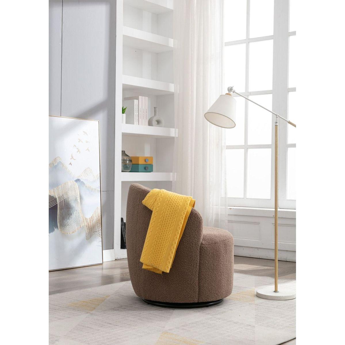 Teddy Fabric Swivel Accent Armchair Barrel Chair With Black Powder Coating Metal Ring,Coffee Brown