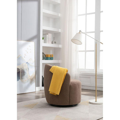 Teddy Fabric Swivel Accent Armchair Barrel Chair With Black Powder Coating Metal Ring,Coffee Brown