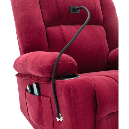 Power Lift Recliner Chair Electric Recliner for Elderly Recliner Chair with Massage and Heating Functions, Remote, Phone Holder Side Pockets and Cup Holders for Living Room, Red