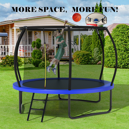 10FT Recreational Trampoline with Enclosure for Kids Adults, ASTM Approved, Outdoor Trampoline with Wind Stakes and Ladder for Kids Apex Series, 10 FOOT Trampoline